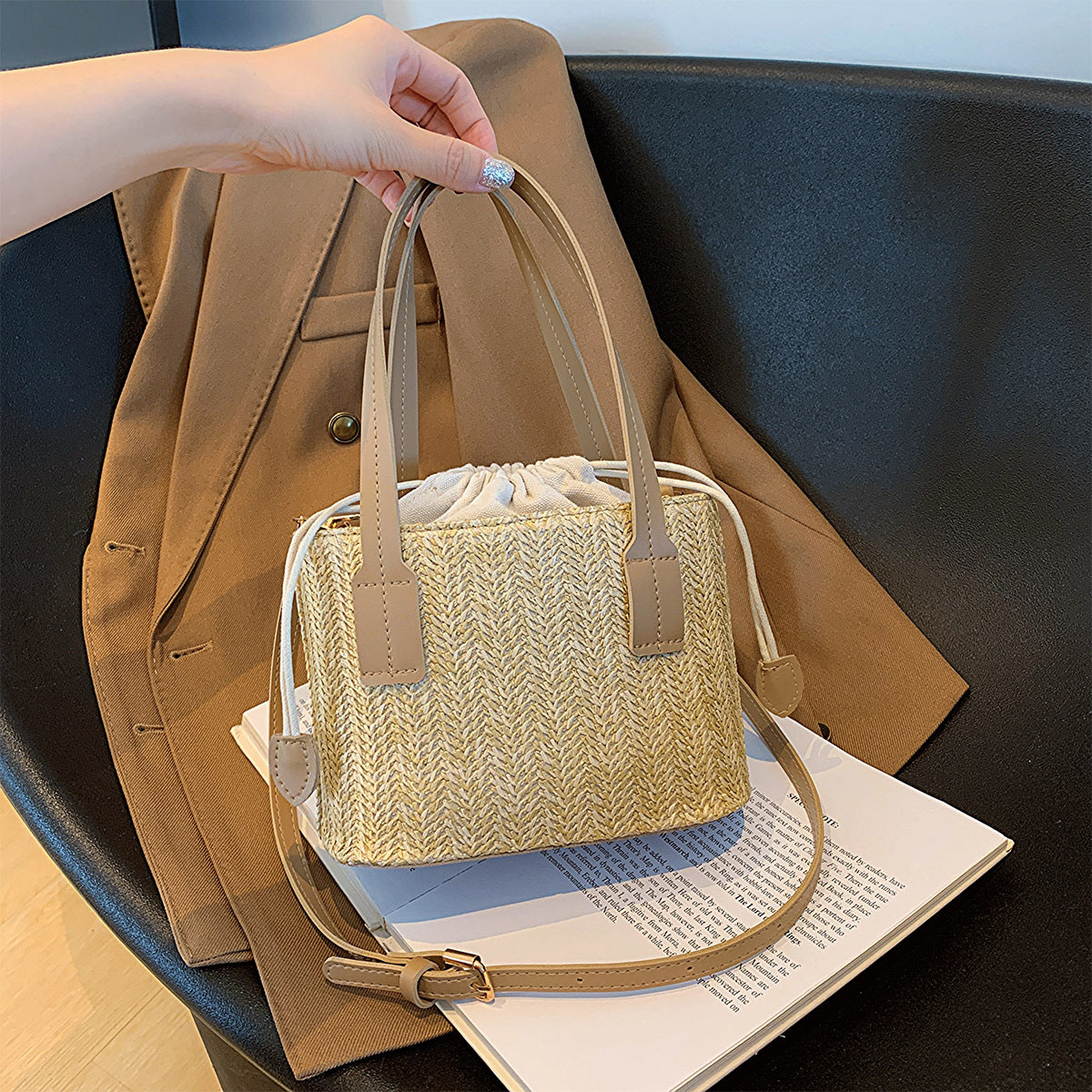 Summer Vacation Straw Bag Cross body Small Square Bag