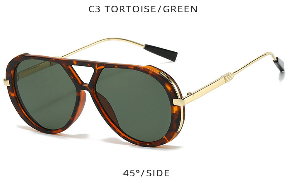 Retro Leopard Print Frame Green Lens Double Bridge Sunglasses