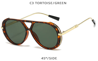 Retro Leopard Print Frame Green Lens Double Bridge Sunglasses