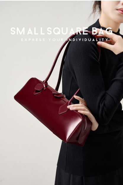 Single Shoulder Large Capacity Cowhide Underarm Red Baguette Bag