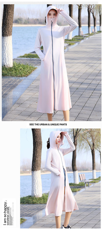 Summer Outdoor Hooded Casual Mid-Length Ice Silk Sunscreen Cardigan