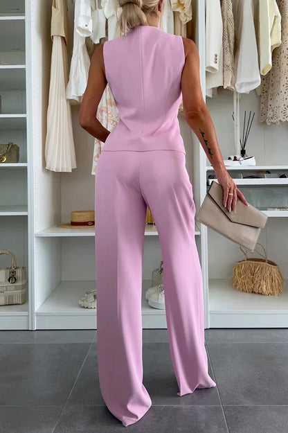 Cross-Border Women's Clothing 2025 New Elegant Commuter V-neck Fastener Decoration Vest Trousers Suit