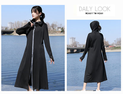 Summer Outdoor Hooded Casual Mid-Length Ice Silk Sunscreen Cardigan