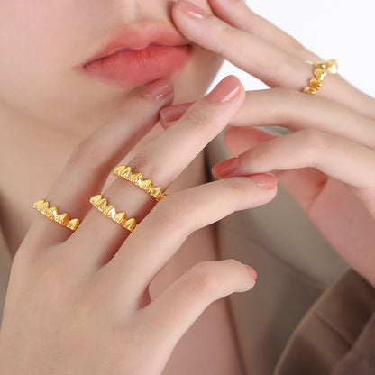 Titanium Steel Electroplated Gold Heart-shaped Spliced Open Ring