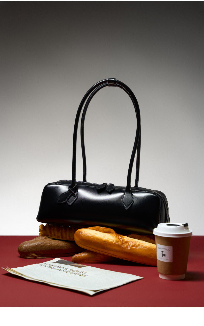 Single Shoulder Large Capacity Cowhide Underarm Red Baguette Bag