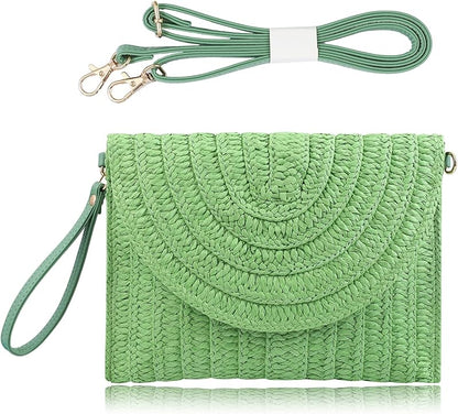 Straw Clutch Handbag Summer Beach Straw Purse for Women woven Envelope Bag