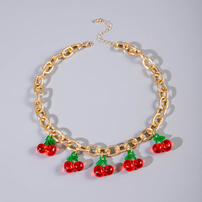 Exaggerated Acrylic Alloy Cherry Necklace