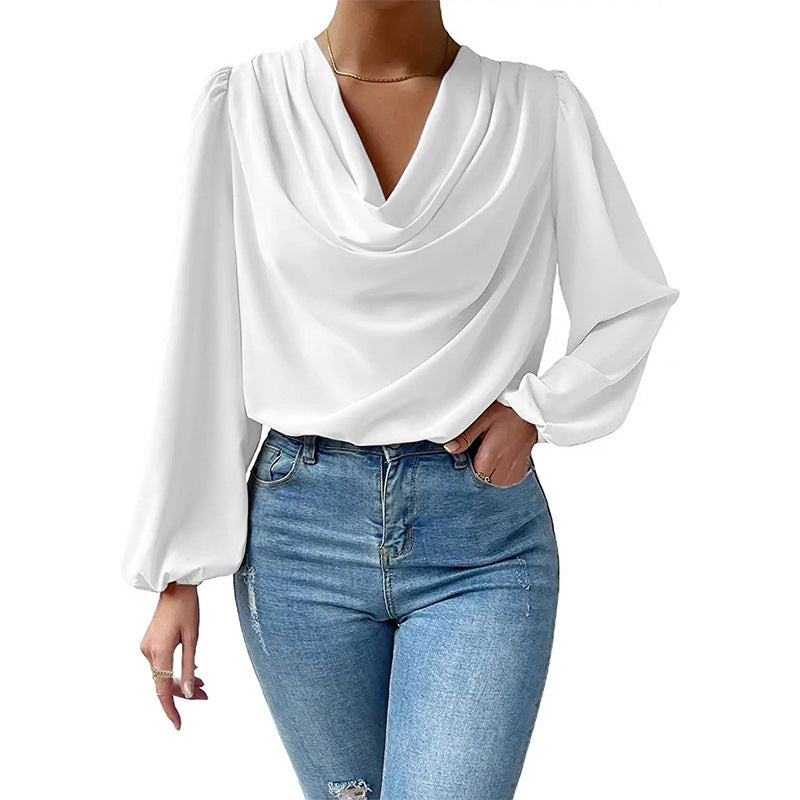 Chiffon Long Sleeve Loose Draped Shirt