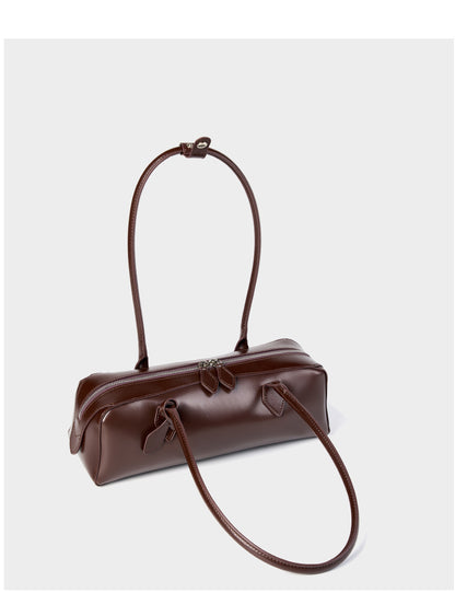 Single Shoulder Large Capacity Cowhide Underarm Red Baguette Bag