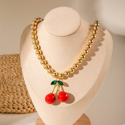 Exaggerated Acrylic Alloy Cherry Necklace
