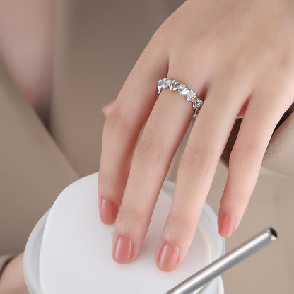 Titanium Steel Electroplated Gold Heart-shaped Spliced Open Ring