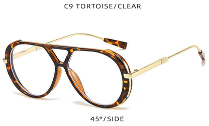 Retro Leopard Print Frame Green Lens Double Bridge Sunglasses
