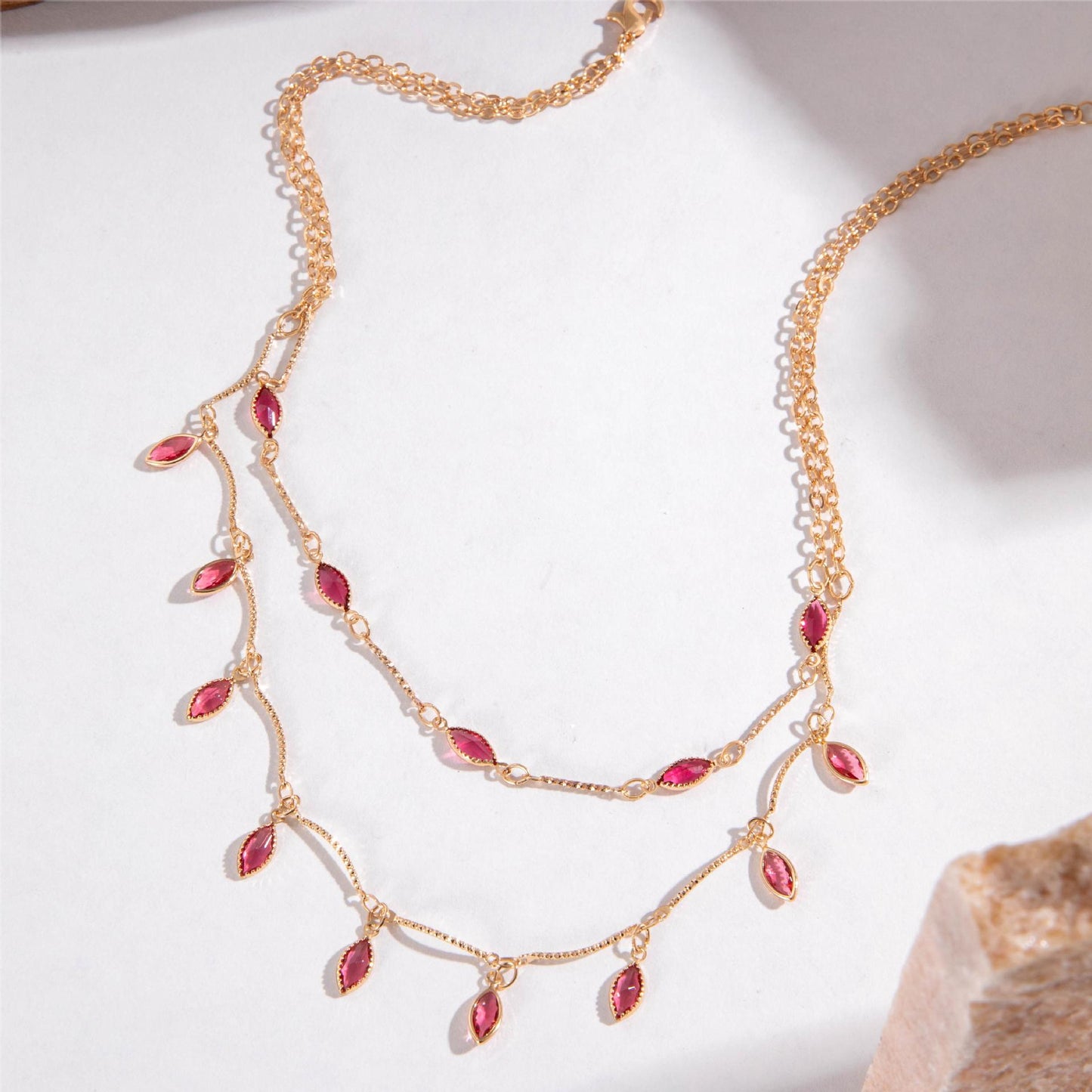 Zircon Water Drop Geometric Tassel Necklace