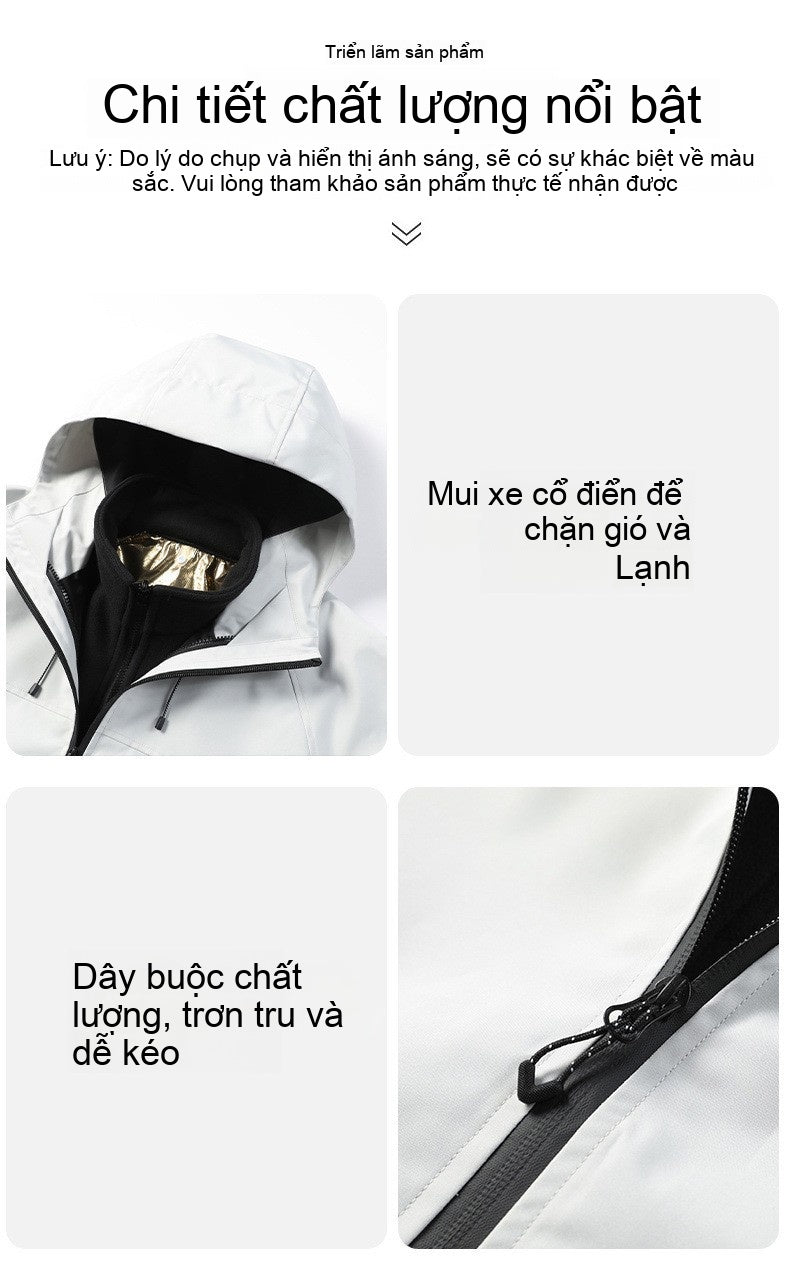 3-in-1 Waterproof Windproof Jacket Fleece Lined Outdoor Couple Hiking Jacket
