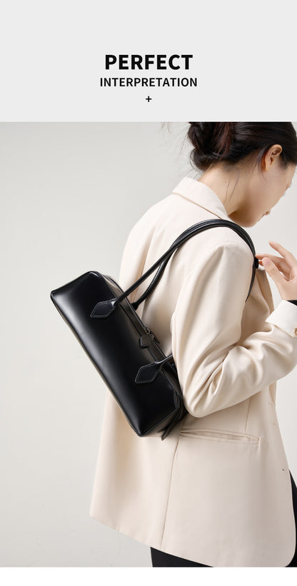 Single Shoulder Large Capacity Cowhide Underarm Red Baguette Bag
