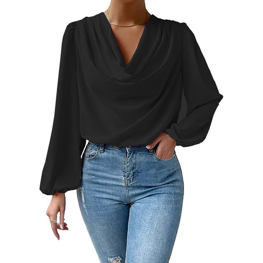 Chiffon Long Sleeve Loose Draped Shirt