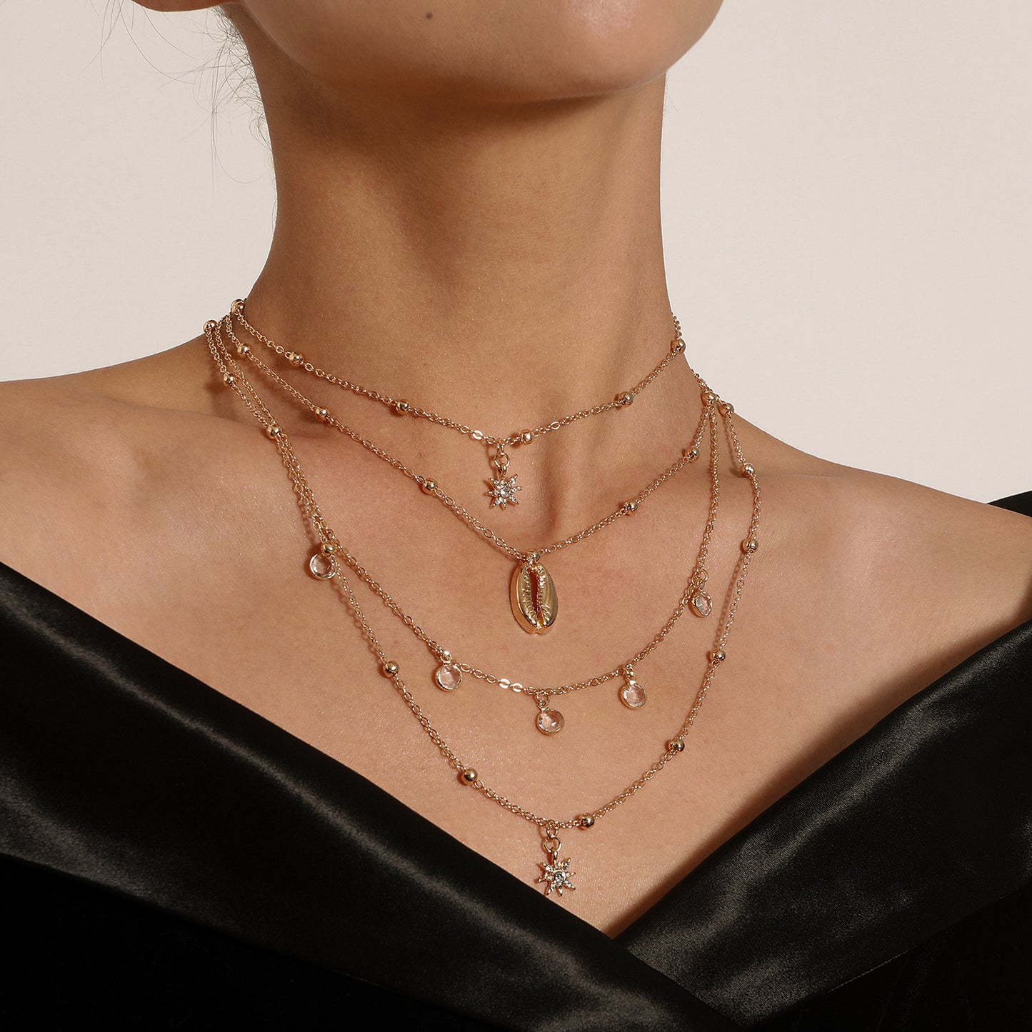 Multi-layer Zircon Hexagram Necklace