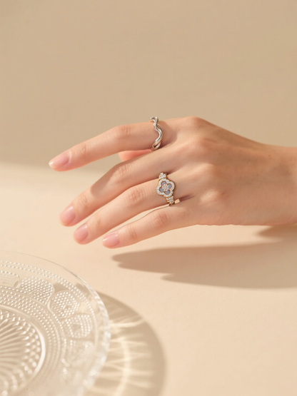 Micro-inlaid zircon fritillary four-leaf flower ring
