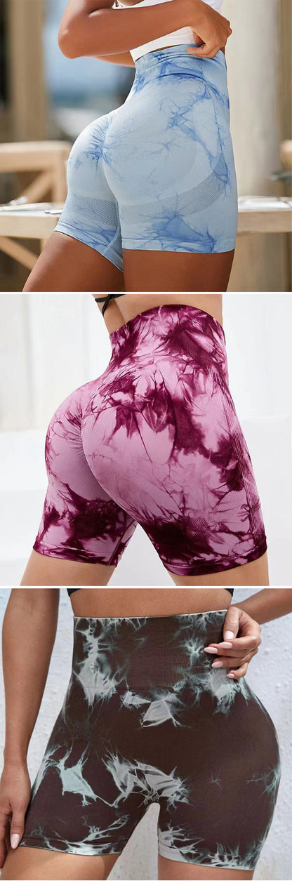 Outdoor three-point tie-dye high-elastic tight-fitting quick-drying yoga shorts