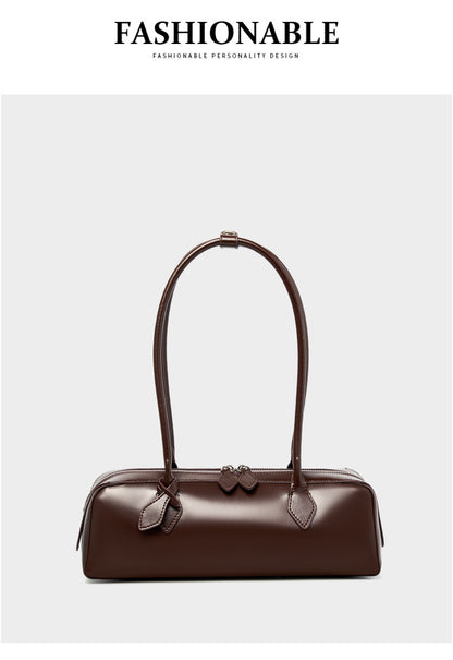 Single Shoulder Large Capacity Cowhide Underarm Red Baguette Bag