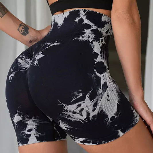 Outdoor three-point tie-dye high-elastic tight-fitting quick-drying yoga shorts