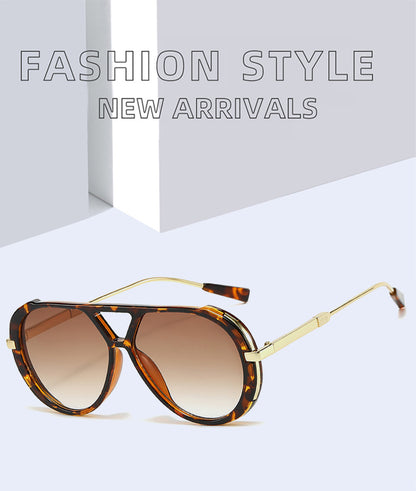 Retro Leopard Print Frame Green Lens Double Bridge Sunglasses