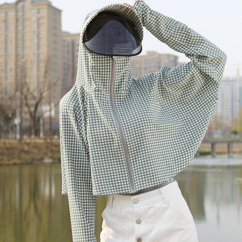 Summer Outdoor Hooded Casual Mid-Length Ice Silk Sunscreen Cardigan