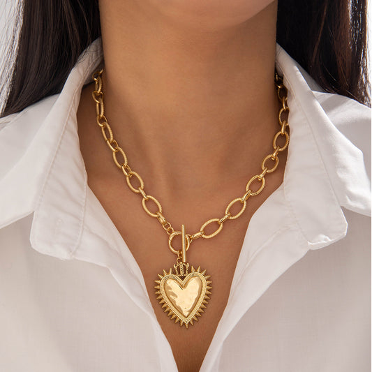Vintage Alloy Heart Sun Gold Necklace