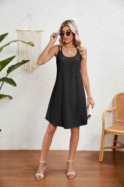 Summer New Solid Color Round Neck Strap Loose Sleeveless Dress