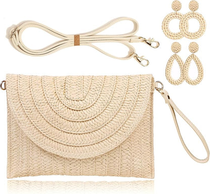 Straw Clutch Handbag Summer Beach Straw Purse for Women woven Envelope Bag