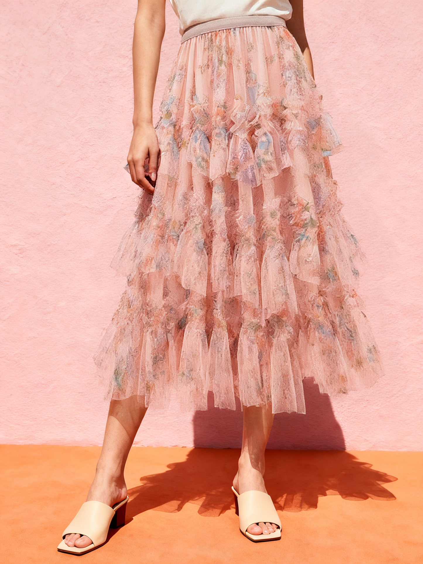 Heavy-duty Patchwork Printed Mesh Cake Skirt Half Skirt
