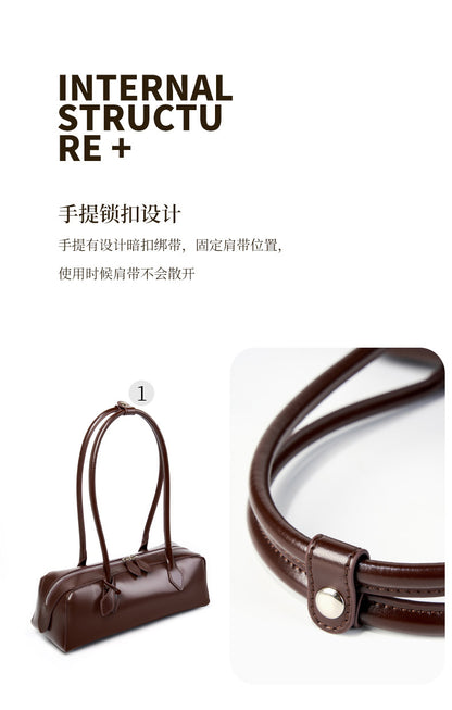 Single Shoulder Large Capacity Cowhide Underarm Red Baguette Bag