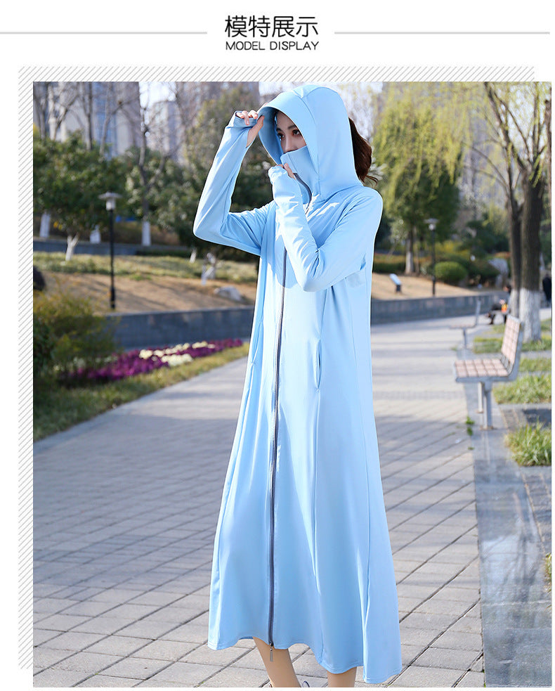 Summer Outdoor Hooded Casual Mid-Length Ice Silk Sunscreen Cardigan