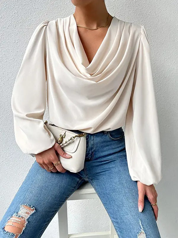 Chiffon Long Sleeve Loose Draped Shirt