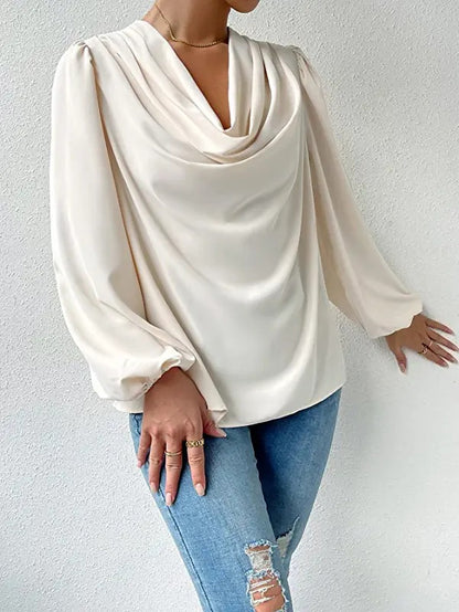 Chiffon Long Sleeve Loose Draped Shirt