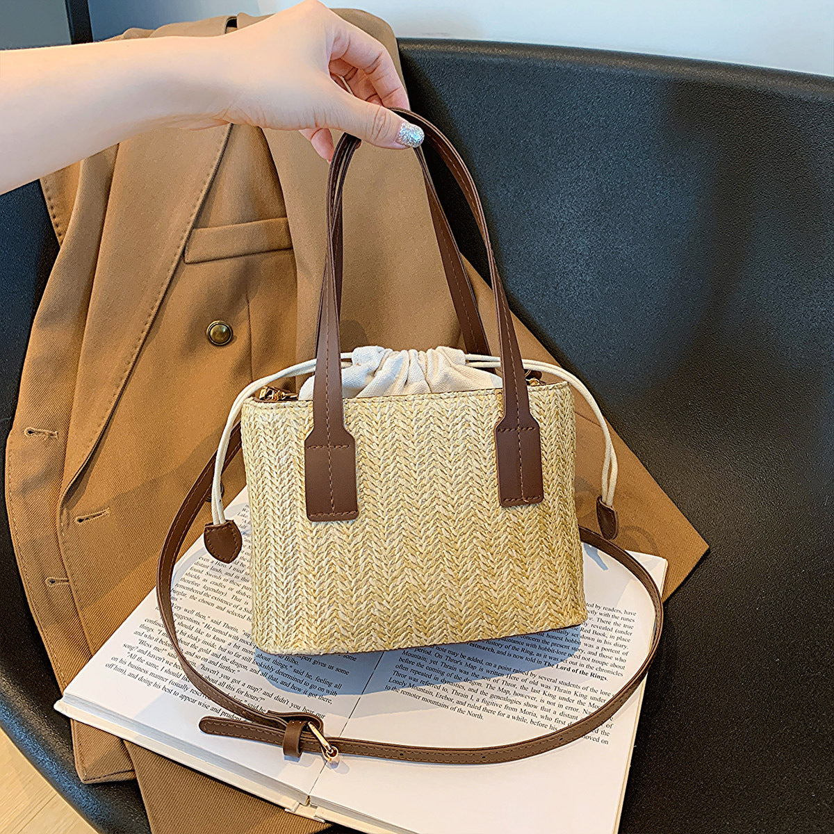 Summer Vacation Straw Bag Cross body Small Square Bag