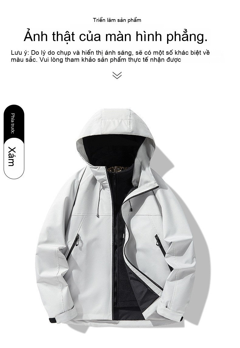 3-in-1 Waterproof Windproof Jacket Fleece Lined Outdoor Couple Hiking Jacket