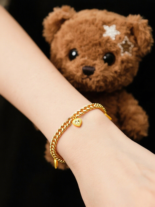 Gelang Jantung Kecil Bersalut Emas 5mm S Gesper Rata