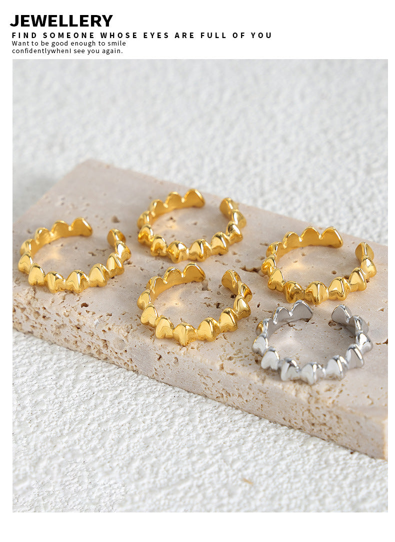 Titanium Steel Electroplated Gold Heart-shaped Spliced Open Ring