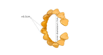 Titanium Steel Electroplated Gold Heart-shaped Spliced Open Ring