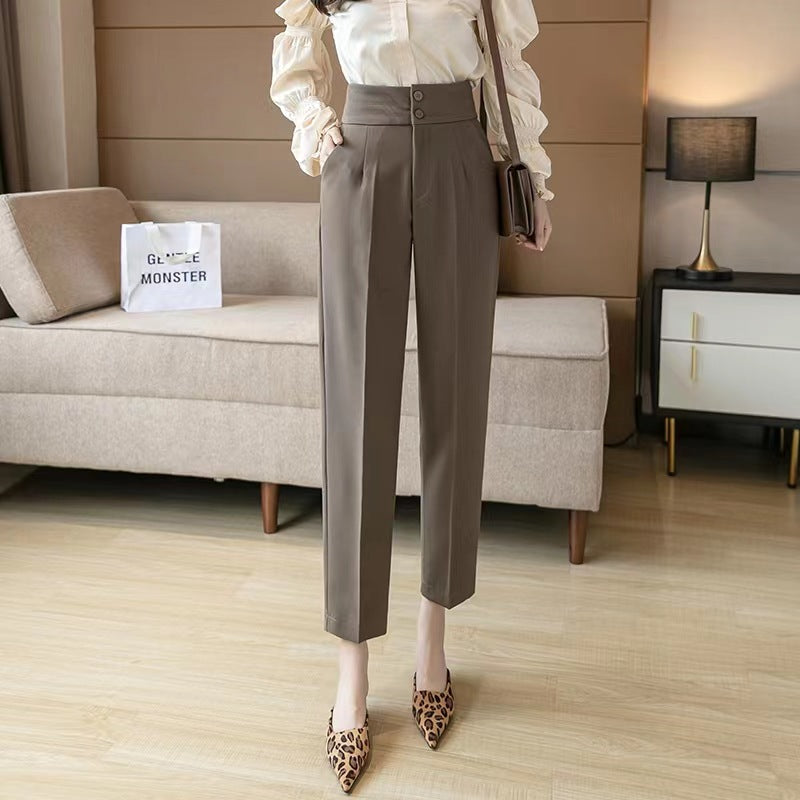 Spring Summer High Waist Slimming Casual Thin Nine-point Trousers