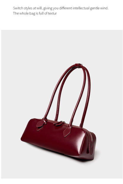 Single Shoulder Large Capacity Cowhide Underarm Red Baguette Bag