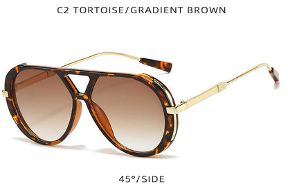 Retro Leopard Print Frame Green Lens Double Bridge Sunglasses