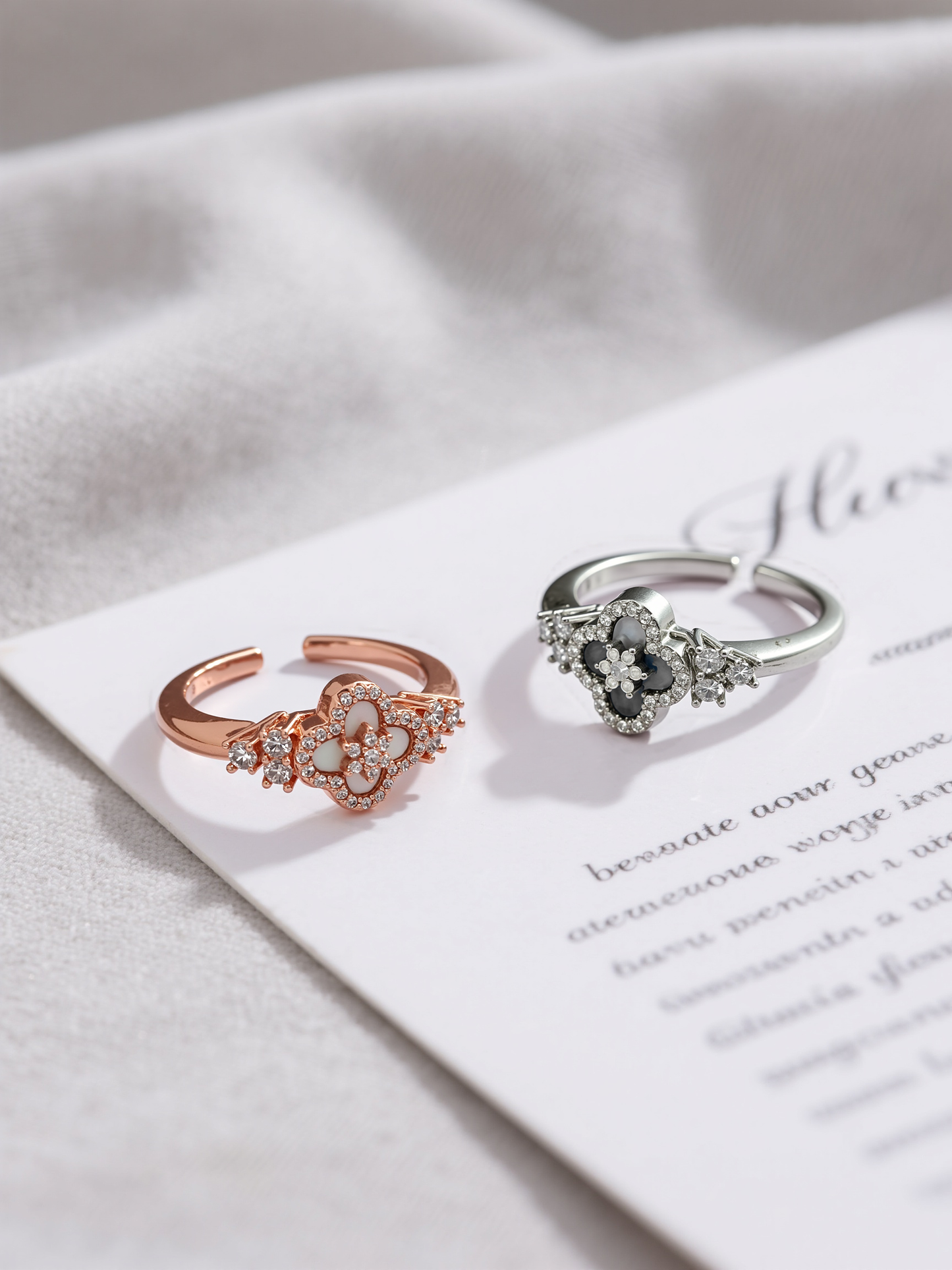 Micro-inlaid zircon fritillary four-leaf flower ring