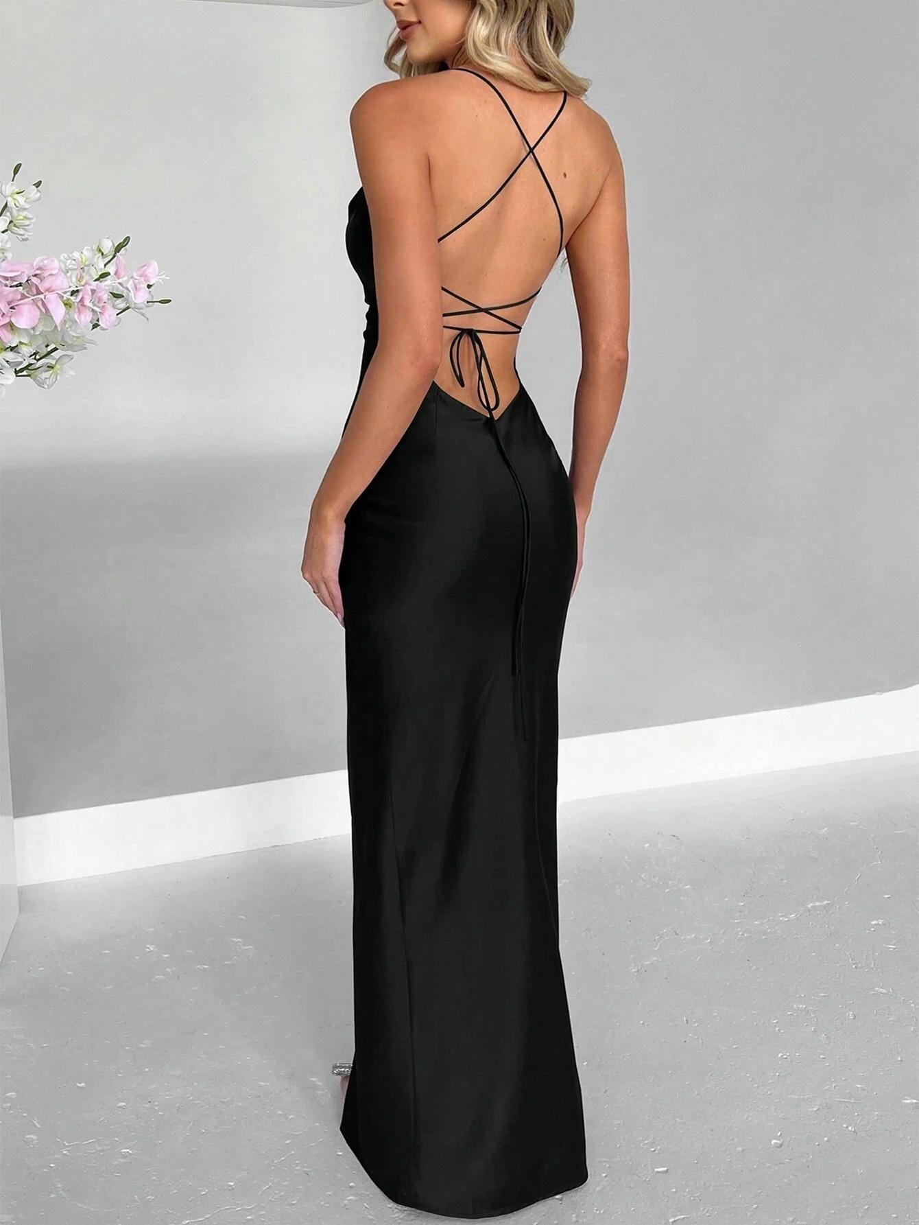 Elegant slit evening gown long dress