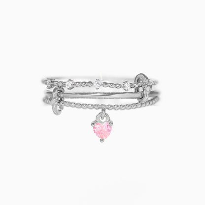 Multi-layer Zircon Heart-shaped Adjustable Open Ring