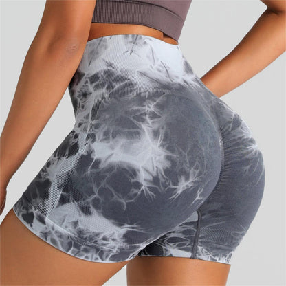 Outdoor three-point tie-dye high-elastic tight-fitting quick-drying yoga shorts