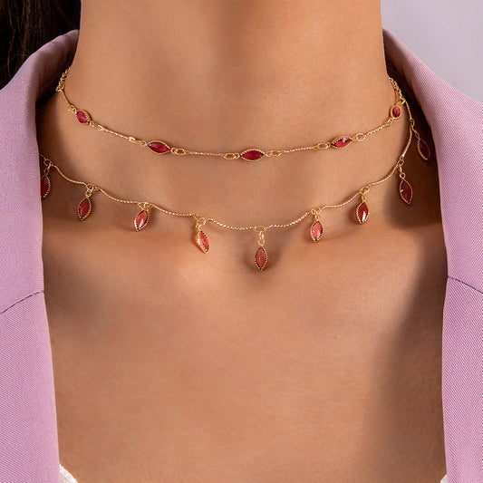Zircon Water Drop Geometric Tassel Necklace