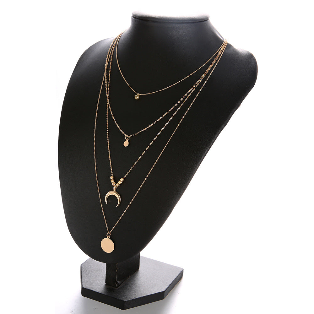Multi-layer Moon Disc Pendant Necklace