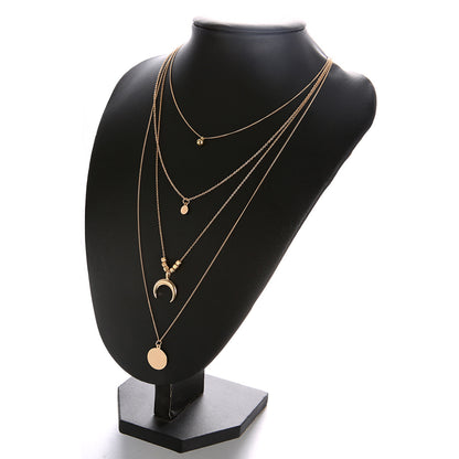 Multi-layer Moon Disc Pendant Necklace